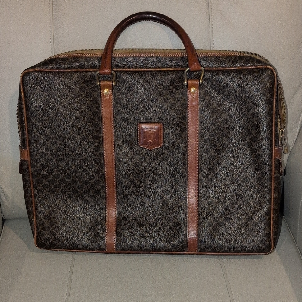 Vintage Celine Macadam Coated Canvas And Leather  Briefcase